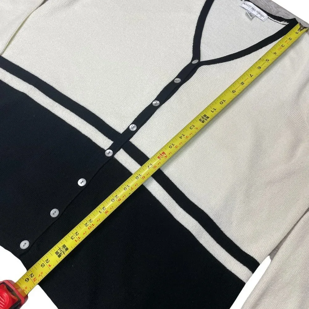 Vintage August Max Woman Cardigan Short Sleeve Top Set Off White Black Size X - Picture 11 of 13